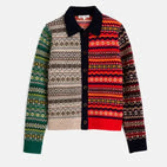 Alex Mill Alma Fair Isle Wool Cardigan Sz L - Picture 2 of 7